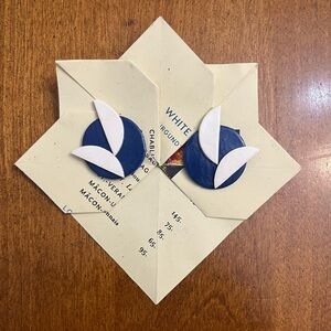 Blue and White Round Geometric Polymer Clay Earrings